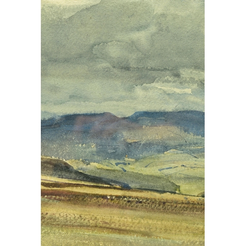 305 - ARTHUR REGINALD SMITH (1871-1934) 'THE SHADOWED HILL - RYLSTONE FELL', a landscape of open fields, s... 