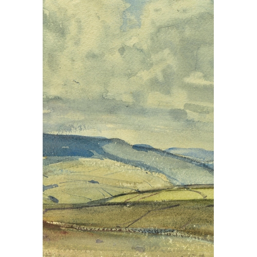 305 - ARTHUR REGINALD SMITH (1871-1934) 'THE SHADOWED HILL - RYLSTONE FELL', a landscape of open fields, s... 