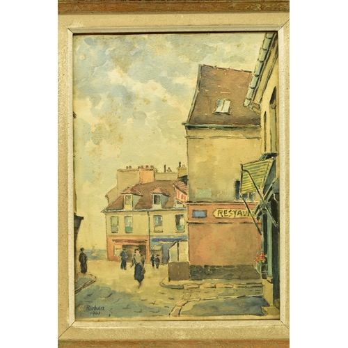 311 - ROCHAIX (20TH CENTURY) A FRENCH STREET SCENE, signed and dated 1941 bottom left, exhibition label ve... 