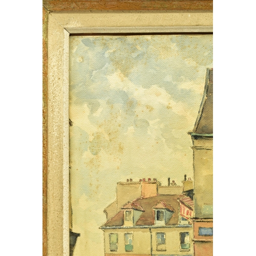 311 - ROCHAIX (20TH CENTURY) A FRENCH STREET SCENE, signed and dated 1941 bottom left, exhibition label ve... 