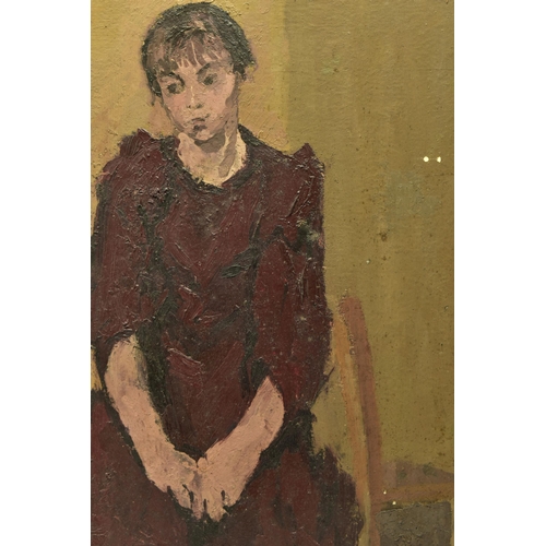 313 - ELEANOR SELWYN LOVETT (20TH CENTURY) 'PAT', a full length seated portrait of a female figure, signed... 