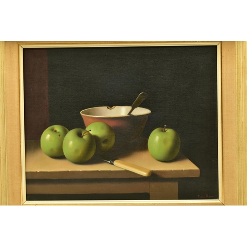 340 - CHRISTOPHER CAWTHORN (BRITISH 20TH CENTURY) STILL LIFE WITH APPLES, a composition of apples and a ch... 