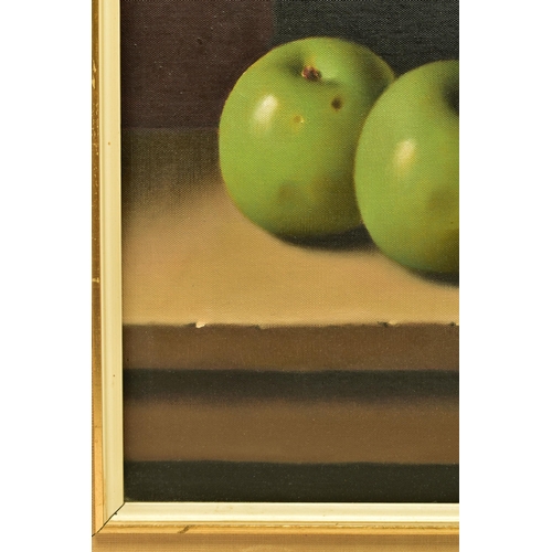 340 - CHRISTOPHER CAWTHORN (BRITISH 20TH CENTURY) STILL LIFE WITH APPLES, a composition of apples and a ch... 