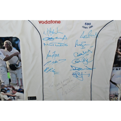 341 - ENGLAND 2005 ASHES CRICKET MEMORABILIA, comprising a life size box canvas photograph of a players sh... 