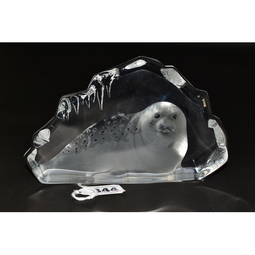 344 - TWO MATS JONASSON CRYSTAL SCULPTURES, heavily relief moulded, one depicting a seal, the other a pola... 