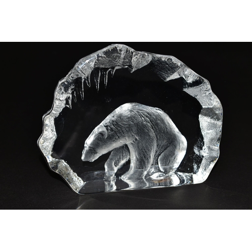 344 - TWO MATS JONASSON CRYSTAL SCULPTURES, heavily relief moulded, one depicting a seal, the other a pola... 