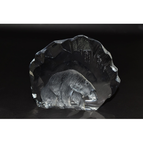 344 - TWO MATS JONASSON CRYSTAL SCULPTURES, heavily relief moulded, one depicting a seal, the other a pola... 