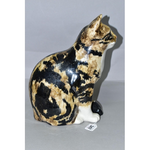 347 - A WINSTANLEY TABBY AND WHITE CAT, no 5, in seated pose, having pale amber glass eyes, signed and num... 