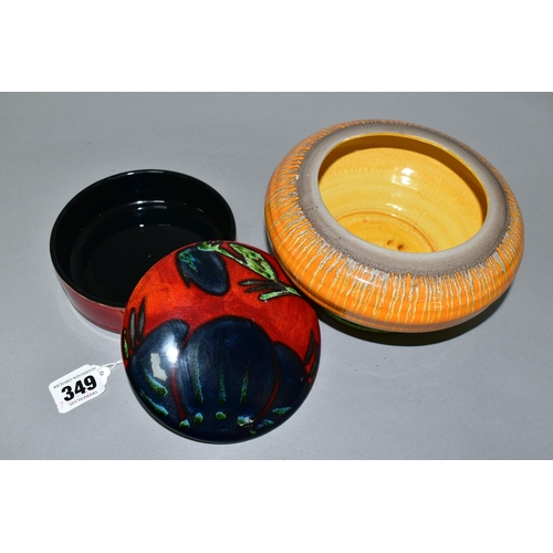 349 - A SHELLEY BOWL AND A POOLE POTTERY TRINKET BOX, comprising a Poole Pottery Himalayan Poppy circular ... 