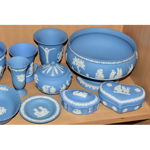 351 - TWENTY PIECES OF WEDGWOOD JASPERWARES, mainly pale blue, with two pieces of sage green, to include t... 