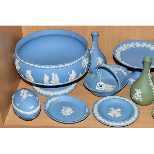 351 - TWENTY PIECES OF WEDGWOOD JASPERWARES, mainly pale blue, with two pieces of sage green, to include t... 