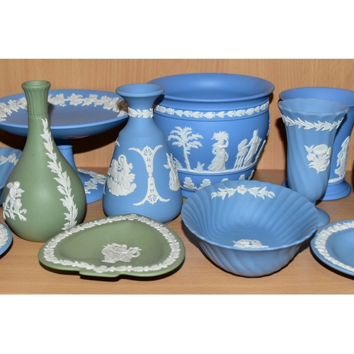 351 - TWENTY PIECES OF WEDGWOOD JASPERWARES, mainly pale blue, with two pieces of sage green, to include t... 