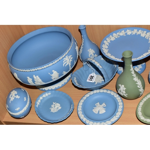 351 - TWENTY PIECES OF WEDGWOOD JASPERWARES, mainly pale blue, with two pieces of sage green, to include t... 