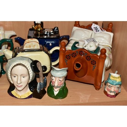 352 - A COLLECTION OF NOVELTY TEAPOTS AND CHARACTER JUGS, comprising eight novelty teapots in the forms of... 