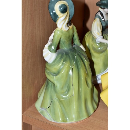 370 - FIVE ROYAL DOULTON FIGURINES, comprising Sara HN2265, Coralie HN2307, Buttercup HN2309, Top o'the Hi... 