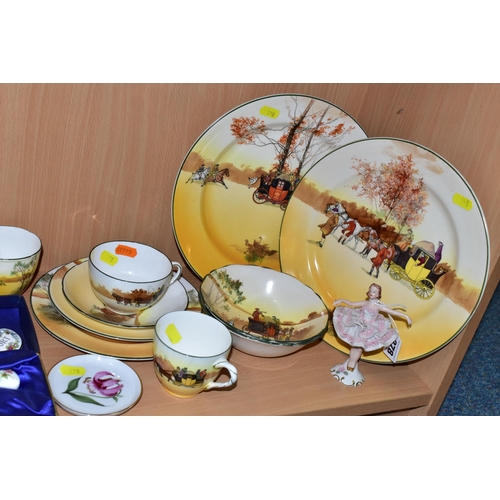 378 - A GROUP OF SEVENTEEN PIECES OF ROYAL DOULTON SERIES WARE, comprising a Dresden ballerina (tiny chips... 