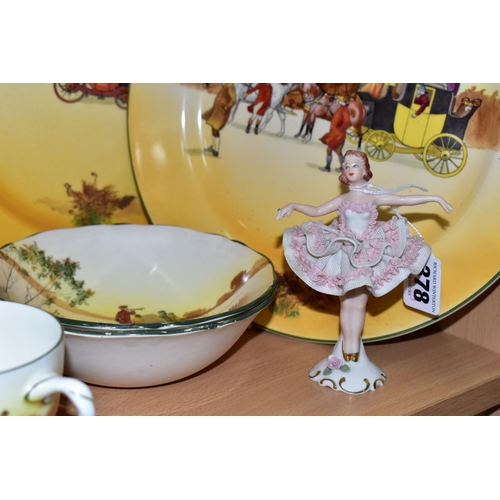 378 - A GROUP OF SEVENTEEN PIECES OF ROYAL DOULTON SERIES WARE, comprising a Dresden ballerina (tiny chips... 