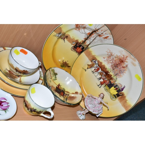 378 - A GROUP OF SEVENTEEN PIECES OF ROYAL DOULTON SERIES WARE, comprising a Dresden ballerina (tiny chips... 