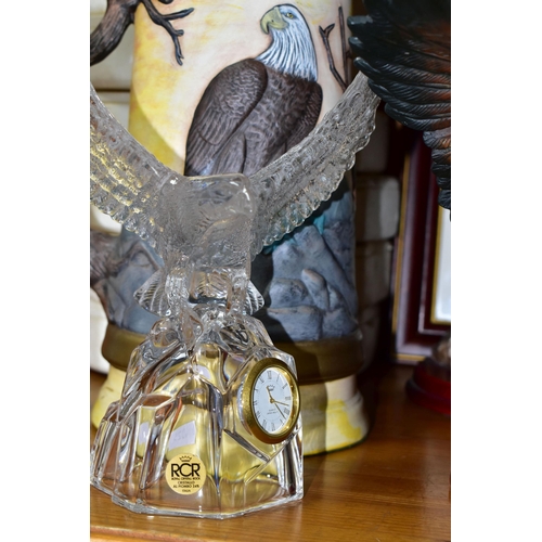 379 - A COLLECTION OF BALD EAGLE ORNAMENTS AND COLLECTOR'S PLATES, comprising an Italian RCR  mantel clock... 