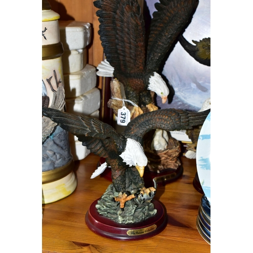 379 - A COLLECTION OF BALD EAGLE ORNAMENTS AND COLLECTOR'S PLATES, comprising an Italian RCR  mantel clock... 