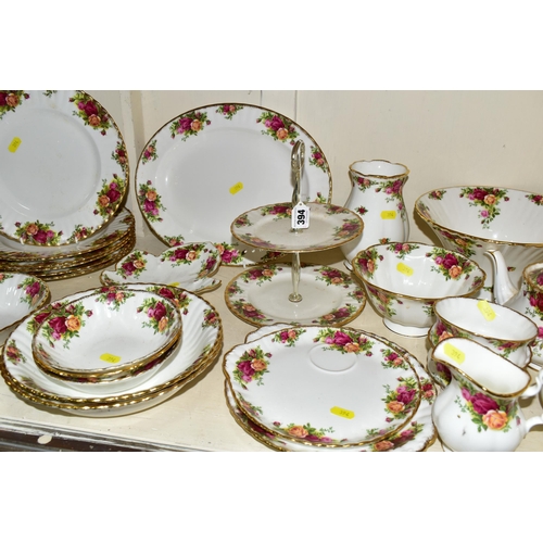 394 - A QUANTITY OF ROYAL ALBERT 'OLD COUNTRY ROSES' PATTERN TEAWARES, comprising a large centre piece dis... 