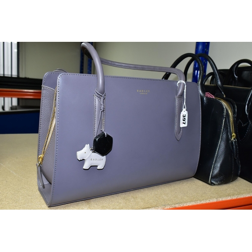 397 - FOUR RADLEY HANDBAGS, comprising an as new with tags Liverpool Street handbag in a mid-purple-grey c... 