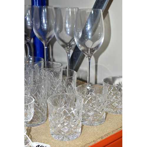 402 - A GROUP OF CUT CRYSTAL AND OTHER GLASSWARES, over thirty pieces to include a set of four Waterford C... 