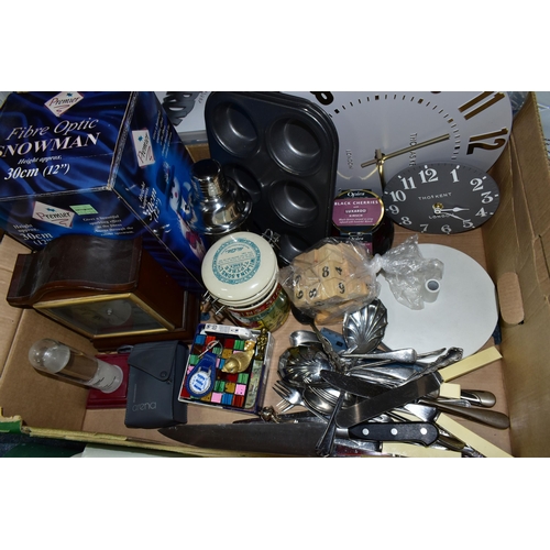 414 - TWO BOXES AND LOOSE DVDS AND SUNDRY HOMEWARES, to include a boxed Laurel & Hardy DVD Collection, an ... 