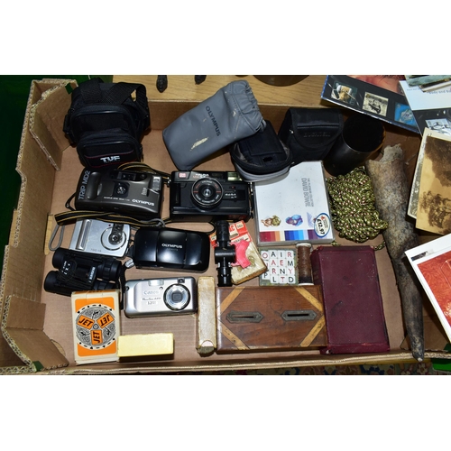 426 - TWO BOXES AND LOOSE EPHEMERA, METAL WARES, AND SUNDRY ITEMS, to include twenty two early twentieth c... 