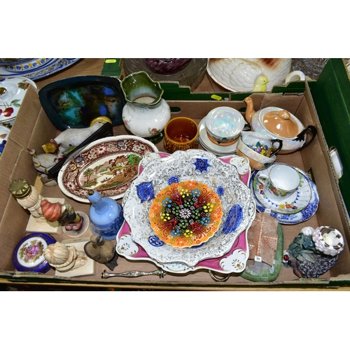 429 - FOUR BOXES AND LOOSE CERAMICS AND GLASSWARES, to include a Portuguese soup tureen, ladle and stand, ... 