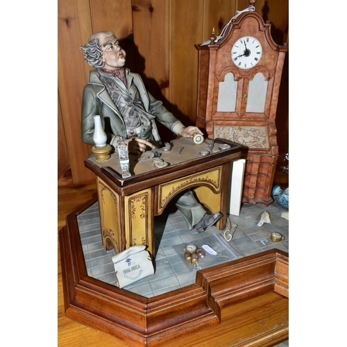 444 - A CAPODIMONTE PORCELAIN TABLEAU 'THE CLOCK MAKER', sculpted by Mario Angela, modelled as a gentleman... 