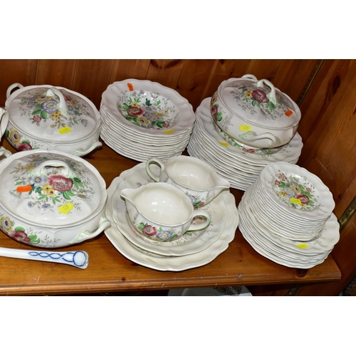 445 - A ROYAL DOULTON 'MALVERN' PATTERN D6197 DINNER SET, comprising three covered tureens, two sauce jugs... 