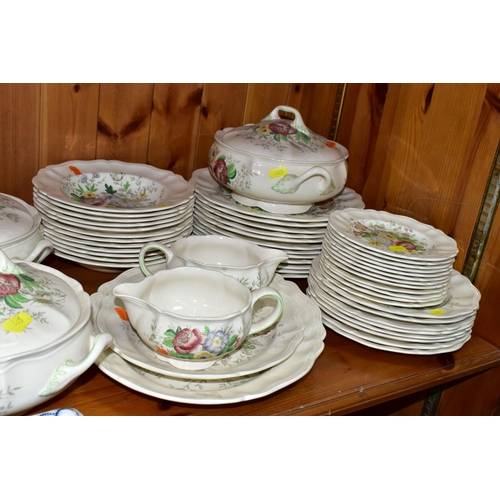 445 - A ROYAL DOULTON 'MALVERN' PATTERN D6197 DINNER SET, comprising three covered tureens, two sauce jugs... 