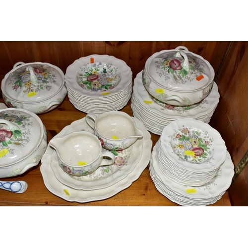 445 - A ROYAL DOULTON 'MALVERN' PATTERN D6197 DINNER SET, comprising three covered tureens, two sauce jugs... 