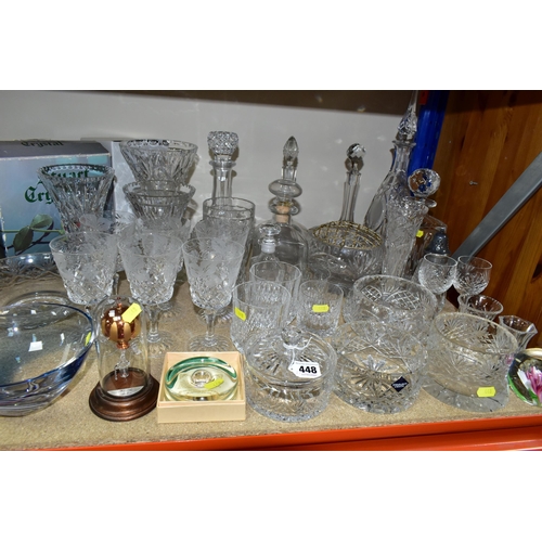 448 - A COLLECTION OF CUT CRYSTAL AND GLASSWARE, comprising a boxed Royal Doulton Newbury pattern vase, a ... 