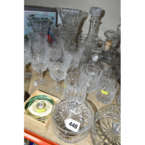 448 - A COLLECTION OF CUT CRYSTAL AND GLASSWARE, comprising a boxed Royal Doulton Newbury pattern vase, a ... 