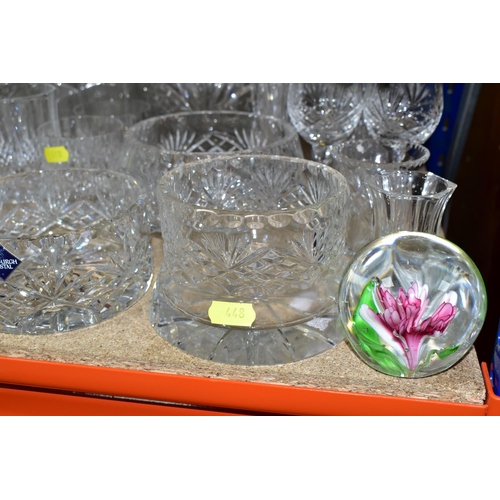 448 - A COLLECTION OF CUT CRYSTAL AND GLASSWARE, comprising a boxed Royal Doulton Newbury pattern vase, a ... 