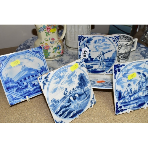 449 - A GROUP OF VICTORIAN CERAMICS, comprising a D'Orsay Japan large blue and white meat plate (crazed wi... 