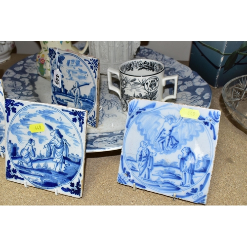 449 - A GROUP OF VICTORIAN CERAMICS, comprising a D'Orsay Japan large blue and white meat plate (crazed wi... 