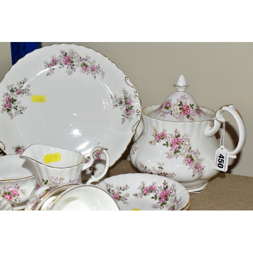 450 - A ROYAL ALBERT 'LAVENDER ROSE' PATTERN TEA SET,  comprising two fruit dishes (marked as second quali... 