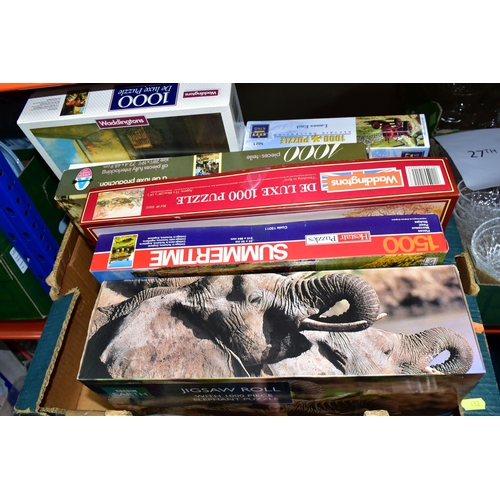 452 - TWO BOXES OF ASSORTED JIGSAW PUZZLES, to include seventeen boxed jigsaw puzzles, maker's names compr... 