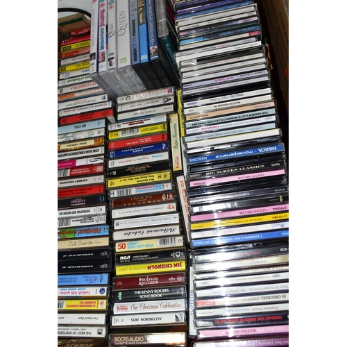 453 - FOUR BOXES CONTAINING OVER EIGHTY LPs AND 78s, FIFTY SINGLES AND ONE HUNDRED CASSETTE TAPES AND CDs ... 