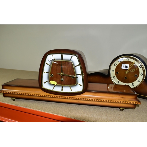 455 - A GERMAN MANTEL CLOCK (UHRENFABRIK ERHARD JAUCH), together with a vintage 'Juna' mantel clock, inclu... 