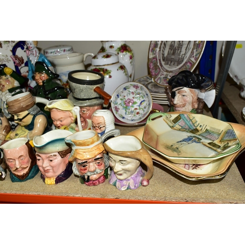 457 - A LARGE COLLECTION OF TOBY JUGS, CHARACTER JUGS, VASES AND CABINET PLATES, comprising a set of six M... 