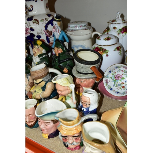 457 - A LARGE COLLECTION OF TOBY JUGS, CHARACTER JUGS, VASES AND CABINET PLATES, comprising a set of six M... 