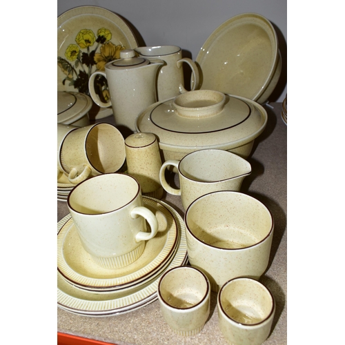 458 - A POOLE POTTERY BROADSTONE COMPACT SHAPE DINNER SET, comprising one sugar bowl, two egg cups, salt a... 