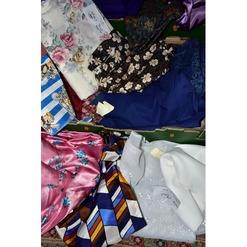 464 - SIX BOXES OF ASSORTED FABRIC AND VINTAGE PATTERNED MATERIAL, to include an assortment of colours and... 