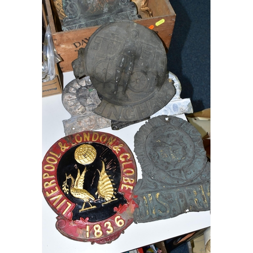 468 - A COLLECTION OF METAL FIRE MARKS OR FIRE INSURANCE PLAQUES, comprising eight plaques, mainly lead an... 