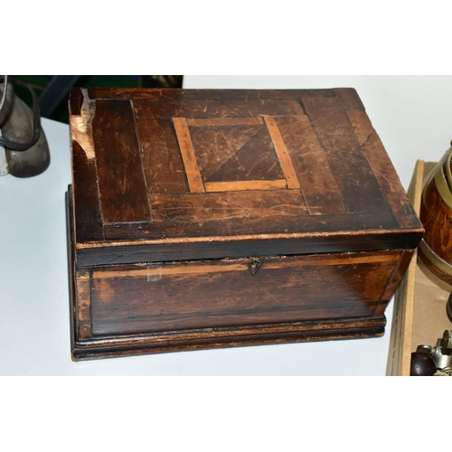 473 - THREE WOODEN BOXES, comprising a Victorian burr walnut rectangular apothecaries box, the hinged cove... 