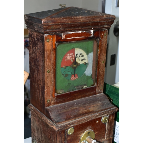 481 - A MAHOGANY CASED BLOCK INSTRUMENT, from a Railway Signal box, unknown source, 18.5   tall (1)